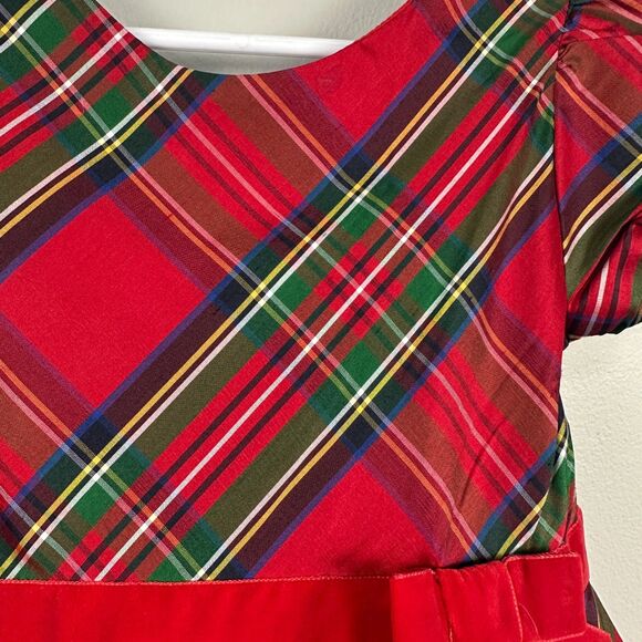Janie and Jack Girls Size 4 Tartan Plaid Silk Christmas Dress Holiday Red Green - Picture 3 of 6